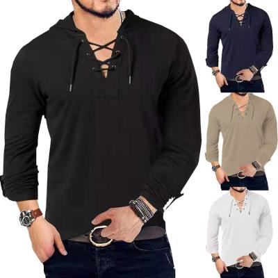 China Fashion Anti-Wrinkle Plain Cotton Hoodies New 100% Cotton Black Color Hoodie With Neck Tie And Long Sleeves With Button Tops for sale