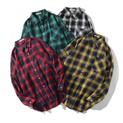 China European and American trends men's anti-pilling loose plaid shirts long sleeve big size hip hop high quality shirt for men for sale