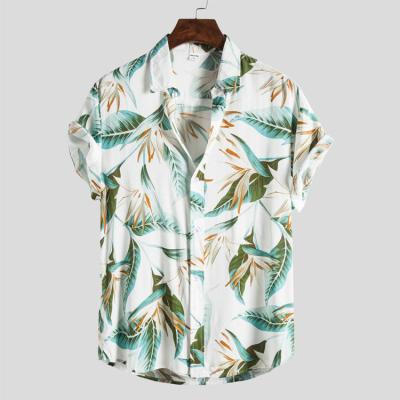 China Wholesale fashion polyester-cotton summer anti-pilling digital green floral shirts for men cheap mens casual designer hawaiian shirts for sale