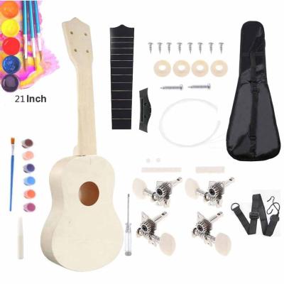 China Wholesale DIY music 21 inch small handmade ukulele children's toy guitar with painting tools for sale