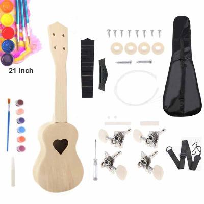 China Wholesale Music 21 Inch Handmade Guitar Children's Toys Ukulele DIY Small With Painting Tools for sale