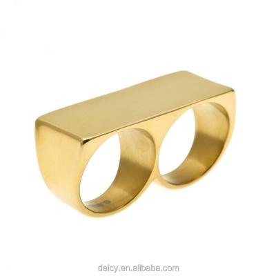 China DAICY Hiphop Mens Stainless Steel Simple Two Finger Hip Hop Jewelry Gold Plated Ring for sale