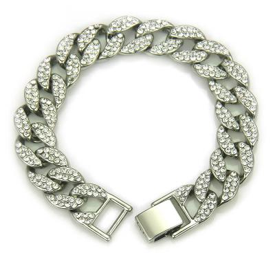 China Hiphop DAICY jewelry whoelsale Miami diamond full hop cheap hip bling iced out cuban link bracelet silver for sale