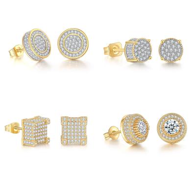 China Wholesale Good Quality Hiphop DAICY Brass Gold Micro bling Pave Zircon Man Stud Earrings Hip Hop Earrings for sale