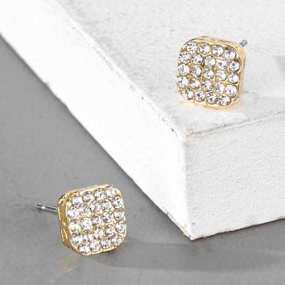 China DAICY Hiphop Factory Cheap Wholesale Iced Out Bling Gold Hip Hop Alloy Micro Pave Square Diamond Mens Stud Earrings for sale