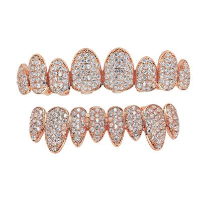 China DAICY Hiphop Jewelry Yiwu City factory high quality hip hop micro bling iced out pave CZ top and bottom rose gold teeth grillz set for sale