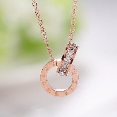 China DAICY Trendy Fashion Woman Stainless Steel Cheap Wholesale Crystal Roman Numerals Rings Pendant Necklace for sale