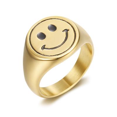 China DAICY Factory Good Quality Hip Hop Mens 18k Gold 316l Stainless Steel Smile Ring Custom Wholesale Cheap Jewelry for sale