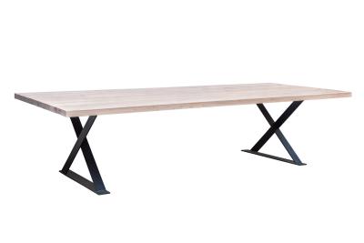 China Solid Elm Waxing Walnut Dining Table / Stainless Steel Dining Table for sale