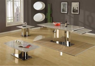 China GMW Italy Volakas Marble Dining Tables Stainless Steel Polished Base for sale