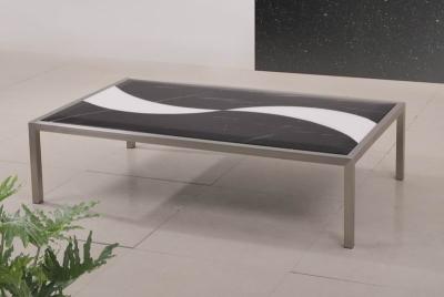 China Contemporary Black Glass Gmw Marble Coffee Tables Brushed Steel Base for sale