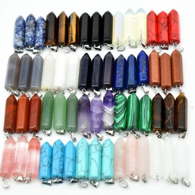 China Art Wholesale Natural Quartz Healing Crystals Folk Stones Hexagonal Point Charms Pendant Necklace Jewelry for sale