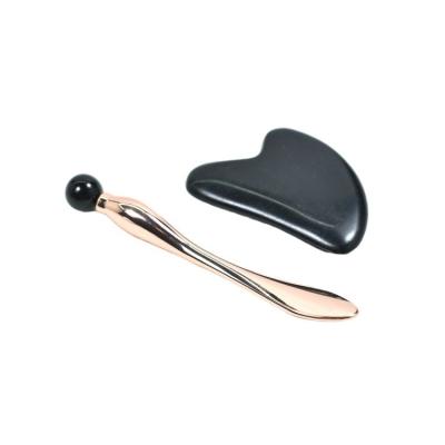 China Massage Function Customize Popular Cosmetic Eye Cream Massager Jade Stone Eyes Gua Sha Massager With Metal Handle for sale