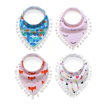 China Amazon Hot Double layer organic cotton with Lace ball Triangle Bandana Baby drool bibs for sale