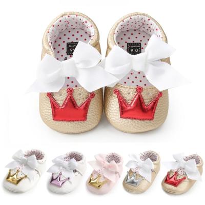 China Wholesale Cute PU Leather crown bowknot princess dress party toddler baby girl shoes for sale