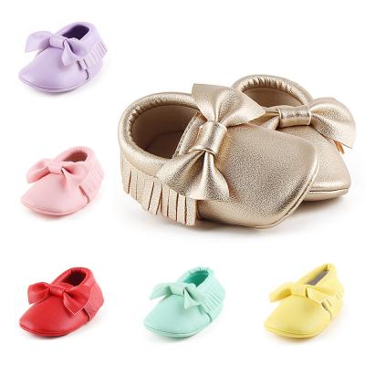 China 2019 new fashion PU Leather Bowknot tassel 0-2 years baby Princess Baby shoes for sale