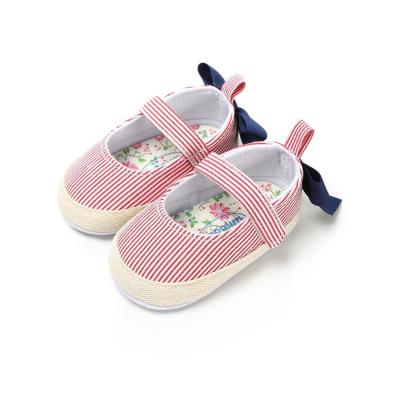 China Lovely Cotton fabric Striped print Silk ribbon Princess dress girl toddler shoes for sale