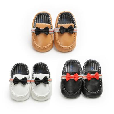 China Free shipping Popular PU Leather loafers Bowknot 0-2 years boy and girl slip on leather baby shoes for sale