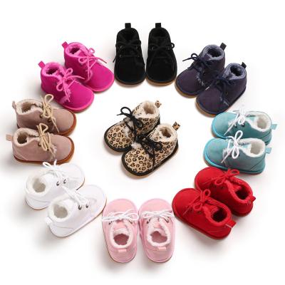 China Rubber sole winter warm cotton  Lace-up 0-2 years boy girl prewalker baby girl boots for sale