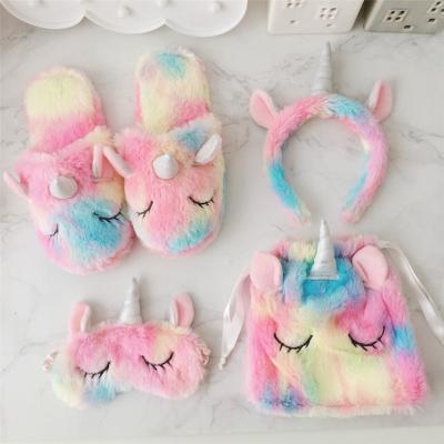 China Winter Christmas Unicorn Home Shoes Colorful Plush Light Colorful Plush Indoor Soft Animal Slippers For Women for sale