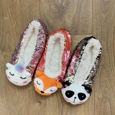 China Memory Foam Customized Factory Cute Soft Bling Bling Plush Horse, Fox, Panda Ballerina Animal Slippers Indoor Use For Girls And Women for sale