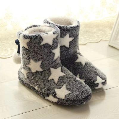 China Fashion Trend Fashional Star Printed Warm Furry Slippers Indoor Boots For Women And Girls for sale