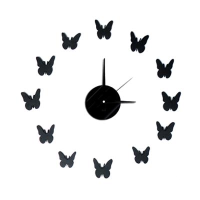 China Creative Paste EVA Butterfly DIY Antique Black Modern Fashion Paste Wall Clock Decoration Home Style Wall Clock Decoration for sale