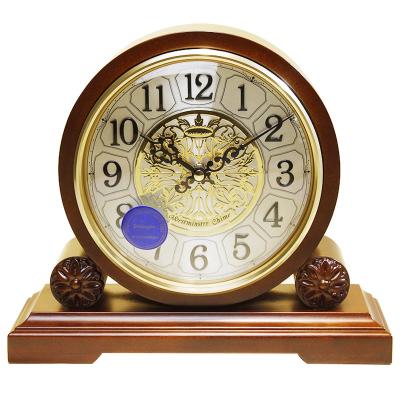 China Europe High Quality Antique Wooden Mute Quartz Clock Weilingdun Antique Music Style Hourly Chiming Table Desk Clock for sale