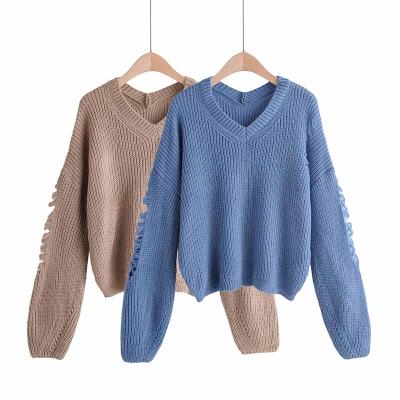 China High Quality Anti-Shrink Women's Long Sweaters V Neck Khaki Knitwear for sale