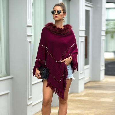 China Butterfly Anti-Shrink Sleeve Crewneck Acrylic Beading Tassel Sweater Poncho For Woman for sale