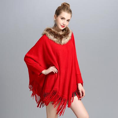 China Acrylic Batwing Anti-Shrink Sleeve Crewneck Plain Knit Sweater Poncho For Woman for sale