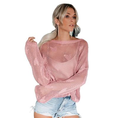 China Anti-wrinkle Summer Style Women's Lazy Long Sleeve Cavity Knitting Loose Sweater Plus Size Women's Sweater for sale