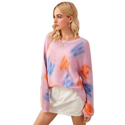 China 2020 fashion anti-shrink springs around neck drop shoulder acrylic mohair like pullover woman sweater for sale