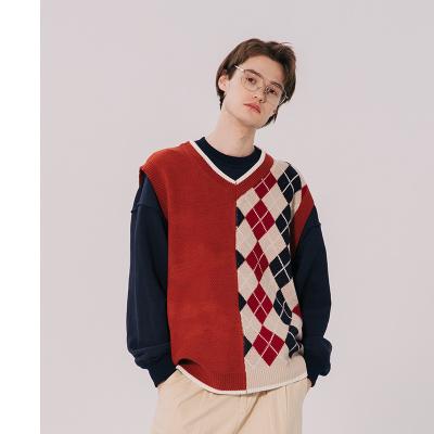 China Anti-wrinkle autumn fashion round neck contrast color men's and women's sweater prickly Ling-shaped sleeveless vest new for sale