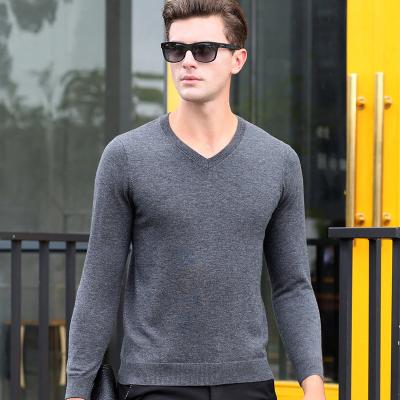 China RTS OEM Style Solid Color Knitted Long Sleeve 2020 European Basic Anti-pilling 100% Wool V-Neck Pullover Men Custom Design Sweater for sale