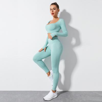 China QUICK DRY Link Dye Women Running Fitness Wear Jogger 2 Piece Workout Sets Leggings Gym Sportswear Bra Pants Yoga Seamless Set for sale