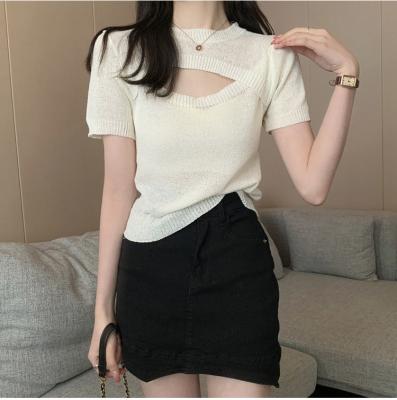 China Breathable hollow out the French design of the short sheathed T-shirt women's style in the summer is unique, sweet and spicy, retro, Hong Kong chic t style for sale