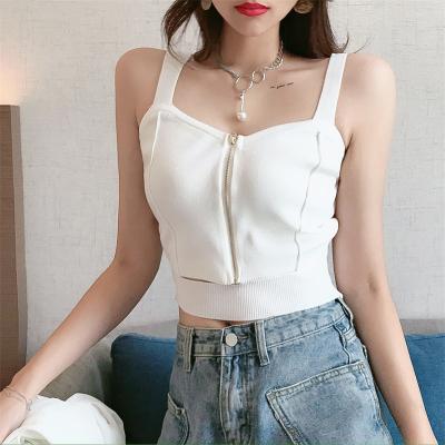 China Retro QUICK DRY knitted small women's sexy short waist vest sling jacket summer new short waist zipper top for sale