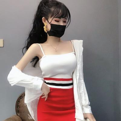 China 2022 new summer fashion temperament waist breathable thin striped knit sling hip skirt dress women's dress for sale