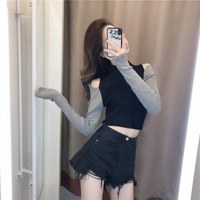 China New Autumn New Anti-wrinkle Open-the-shoulder Long Sleeve Sweater Thin Bumping Shirt Pullover for sale