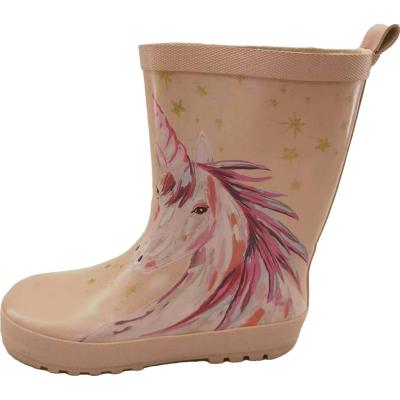 China Fashion Trend Pink Unicorn Printing Hard-Wearing Girls Popular High Quality Comfortable Water Well Shoes For Rainy Day Or Puddle for sale