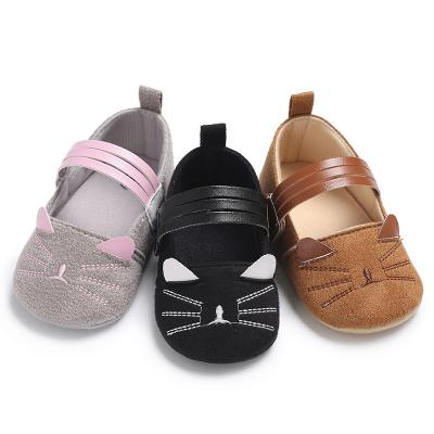 China PU Cat Embroidery Unique Anti-skid Baby Boy Girls Leather Soft Cotton Cute Round Handsome Sport Shoes Marry Jane Infant Walking Shoe for sale