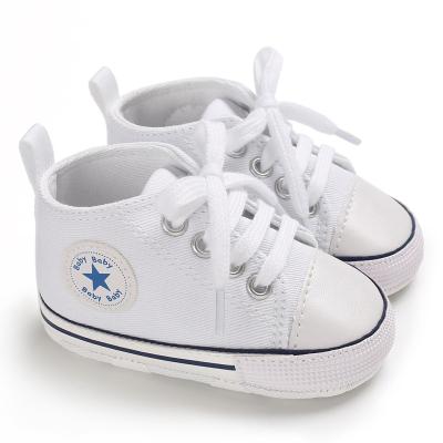 China Designer Round Soft Canvas Newborn Baby Shoes Hot Sale Unisex Lace Up Casual Girls Boys First Walkers Gift Shoe Customized for sale