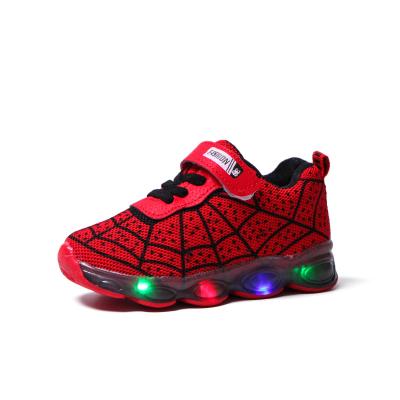 China 2021 New Arrival Spider Light Nets Flashing Light Up Led Kids Shoes Casual Sneakers Kids Baby Boys Designers Sports Shoe for sale