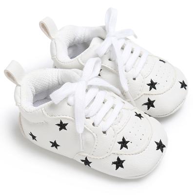 China Fashion Round Hot Selling Stars PU Leather Embroidered Baby Girls Sports Shoes Infant Leather Sole Walking Shoe Lovely for sale