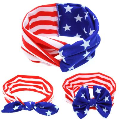 China Elastic Fabric USA Flag Independence Day Bunny Ear Headband Kids Baby Hair Accessories Tied Turban Elastic Bowknot Headbands Babies for sale