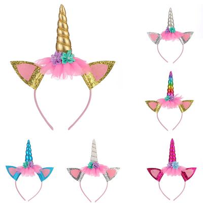 China Cute Unicorn Headbands Party Gift Christmas Amazone Flower Headbands Top Fashion Girls Children Soft Hair Accessories Decoration for sale