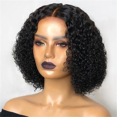 China Short Curly Transparent Curly Human Hair Wigs 4x4 5x5 13x4 Bob Wigs Raw Indian Virgin Full Lace Closure HD Curly For Black Women for sale