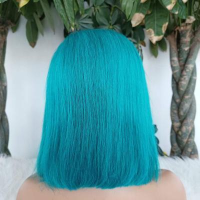 China Sky Blue Color Straight Hair Lace Front Wigs Transparent Lace Short Cut Bob Wigs For Pre Plucked Color Women Raw Virgin Hair for sale