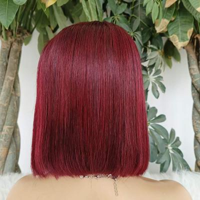 China Virgin Human Hair 13x4 Straight Straight Bob Wig 99J Transparent Lace Front Wig 10 Inches for sale